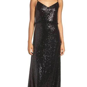 Jenny Yoo Jules Black Sequin Blouson Gown SZ 16